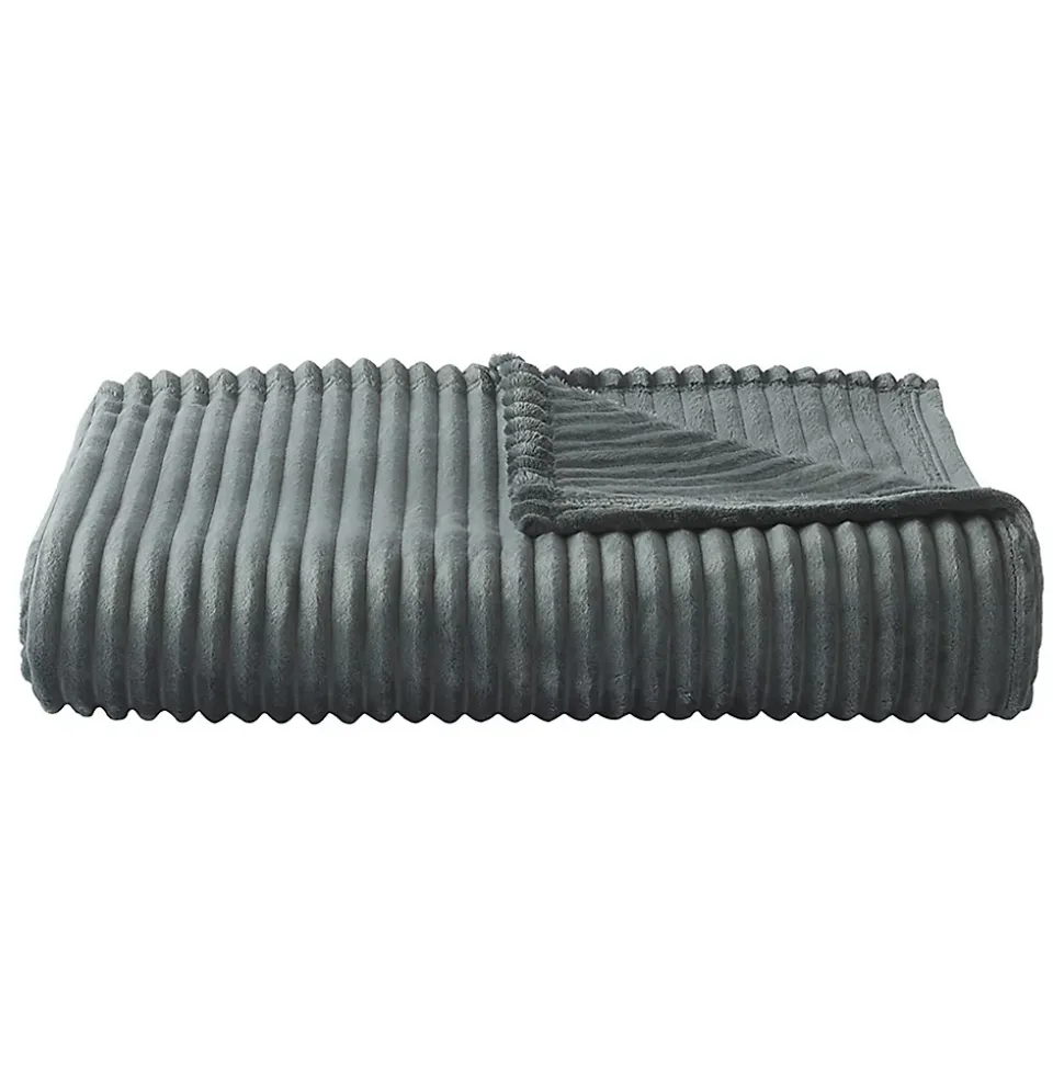 Couverture polaire - - Effet côtelé 3D (240x260 cm - Gris clair)