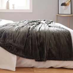 Couverture polaire - - Effet côtelé 3D (240x220 cm - Gris Foncé)