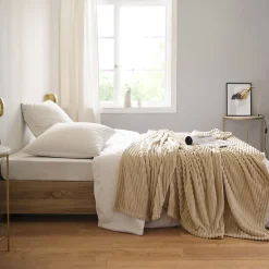 Couverture polaire - - Effet côtelé 3D (240x260 cm - Sable)