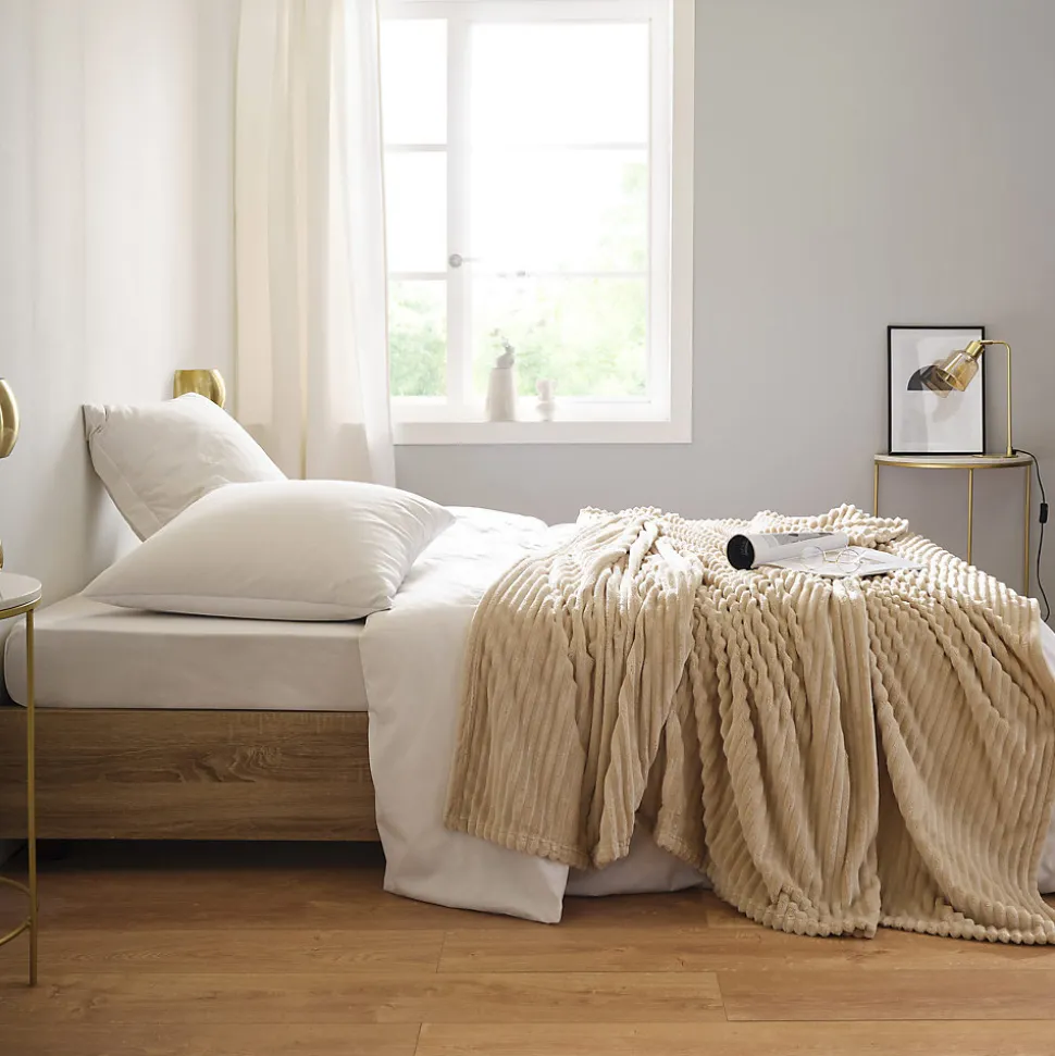 Couverture polaire - - Effet côtelé 3D (240x260 cm - Sable)