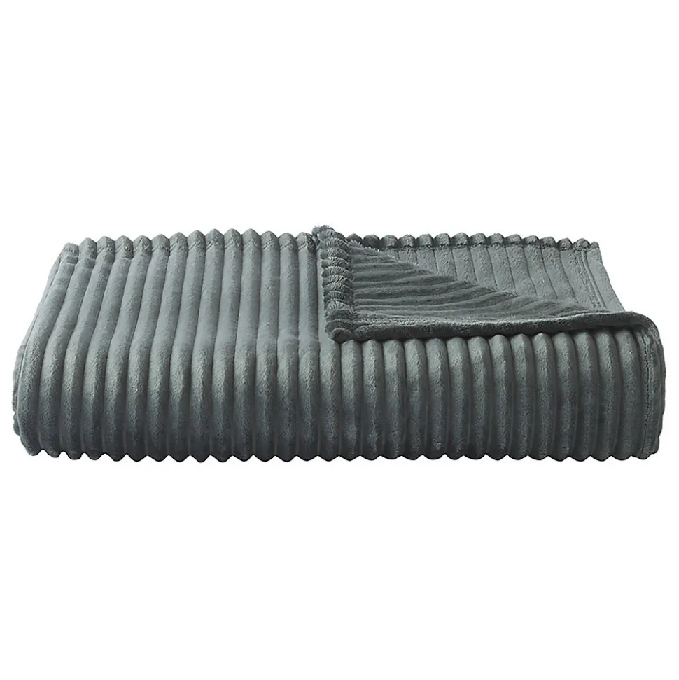 Couverture polaire - - Effet côtelé 3D (240x220 cm - Gris clair)