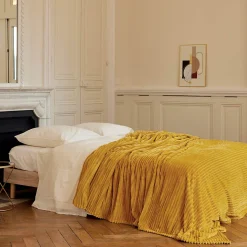 Couverture polaire - - Effet côtelé 3D (240x260 cm - Jaune)