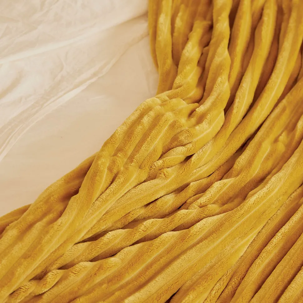 Couverture polaire - - Effet côtelé 3D (240x260 cm - Jaune)