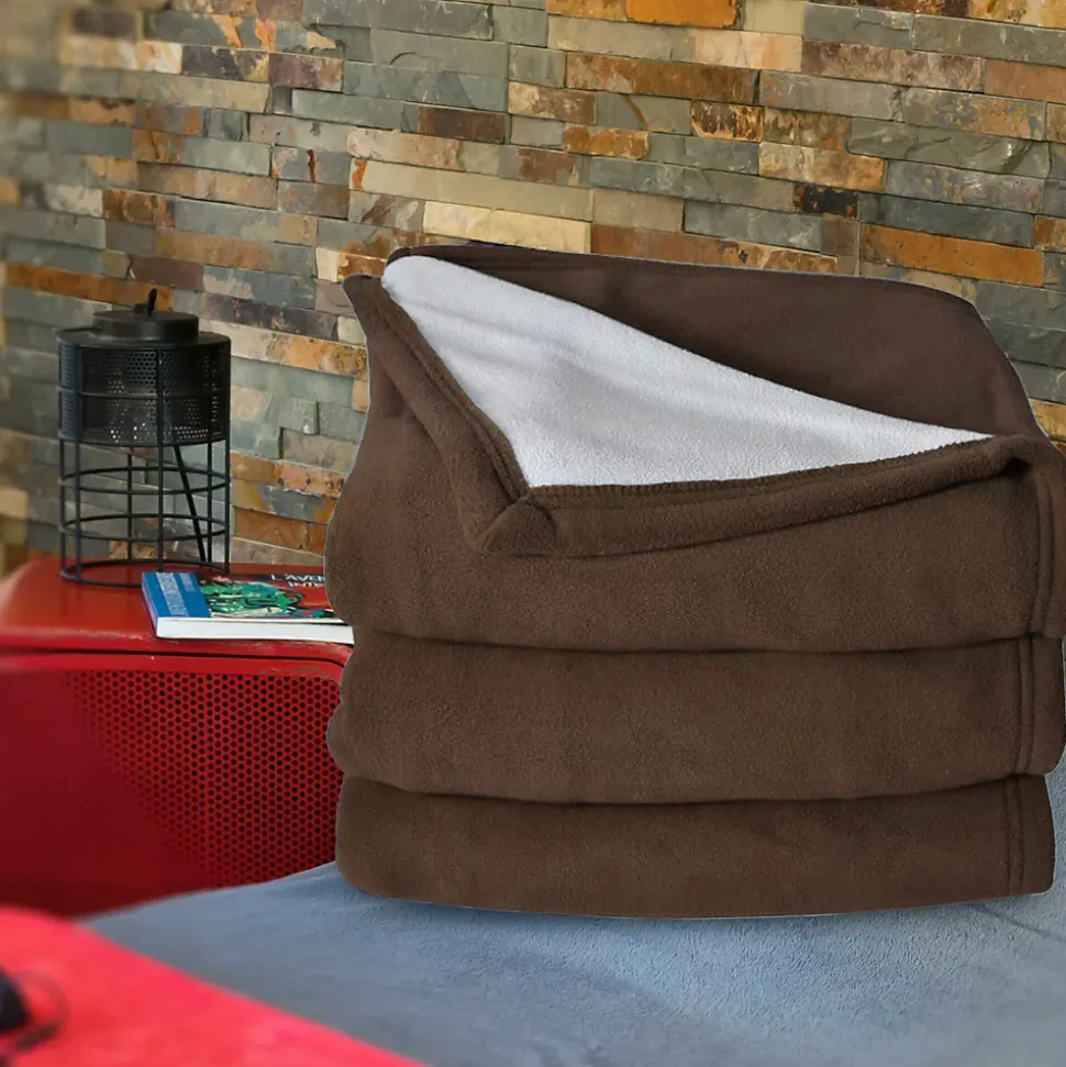 Couverture polaire luxe 180x220 cm 100% polyester 430g/m2 NARVIK Marron Chocolat