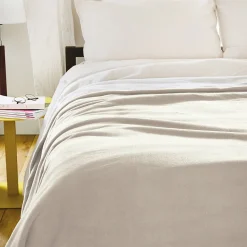 Couverture polaire luxe 180x220 cm 100% polyester 430g/m2 NARVIK Galet/Naturel