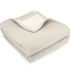 Couverture polaire luxe 180x220 cm 100% polyester 430g/m2 NARVIK Galet/Naturel