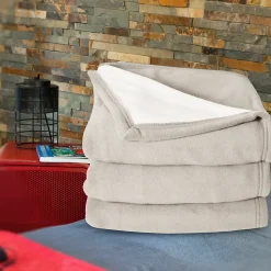 Couverture polaire luxe 180x220 cm 100% polyester 430g/m2 NARVIK Galet/Naturel