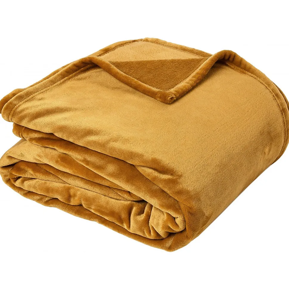 Couverture polaire microvelours 180x220 cm VELVET Jaune Miel