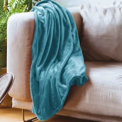 Couverture polaire microvelours 180x220 cm VELVET Bleu Lac