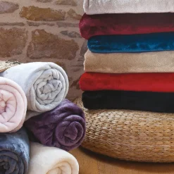 Couverture polaire microvelours 240x260 cm VELVET Jaune Miel