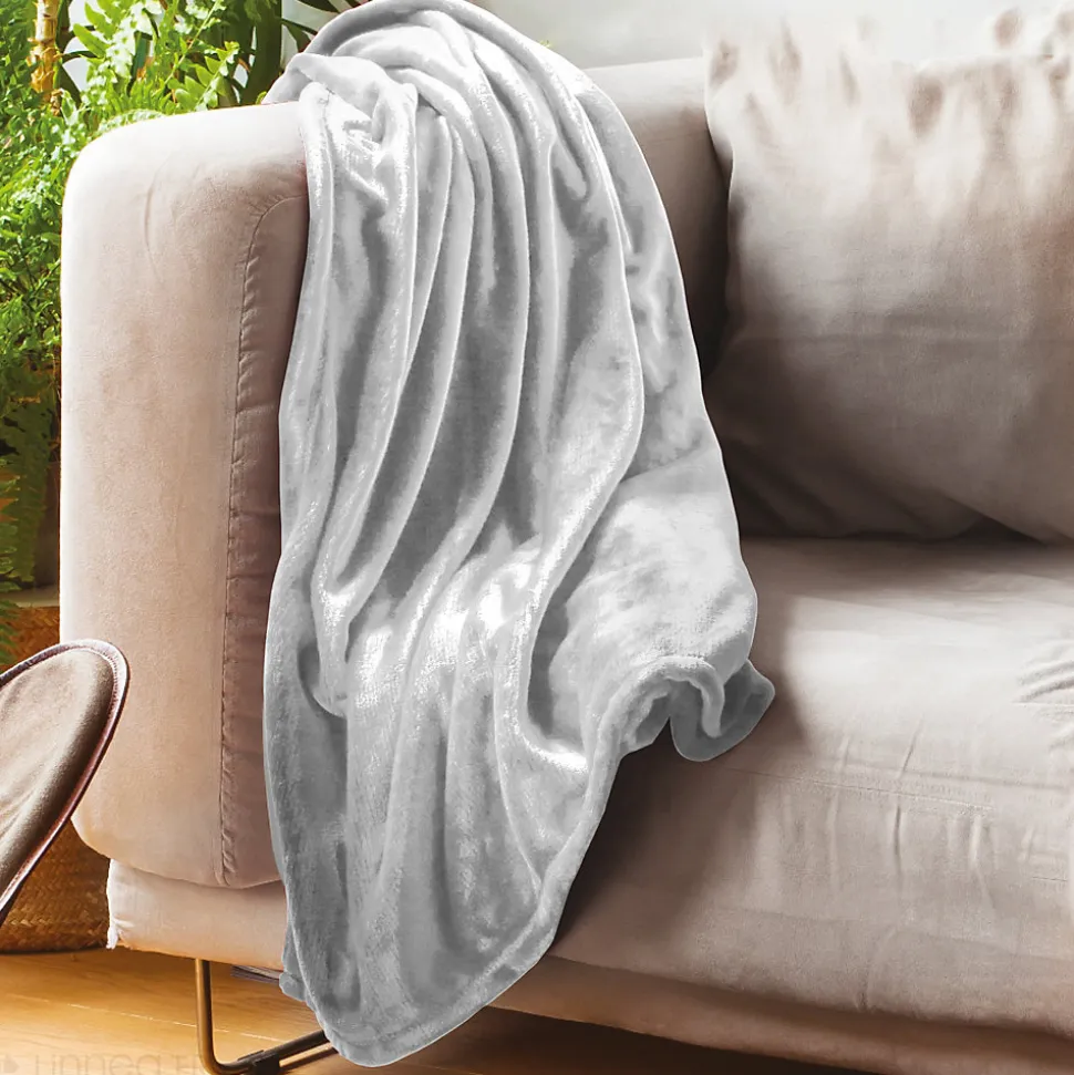 Couverture polaire microvelours 240x260 cm VELVET Gris Perle