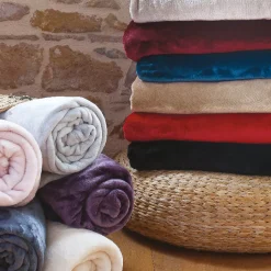 Couverture polaire microvelours 180x220 cm VELVET Ivoire