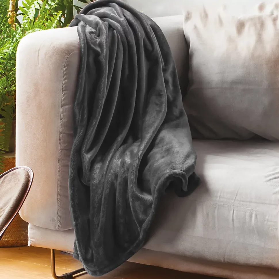 Couverture polaire microvelours 180x220 cm VELVET Gris Acier