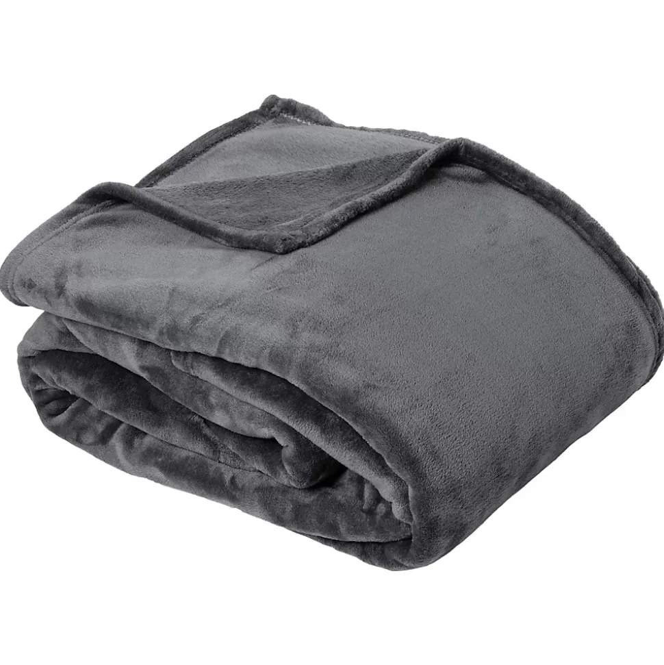 Couverture polaire microvelours 180x220 cm VELVET Gris Acier