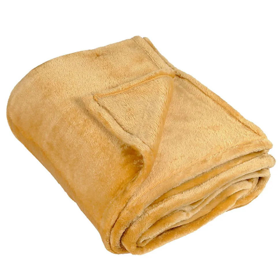 Couverture polaire unie "PILONGA" (220x240 cm - Jaune moutarde)