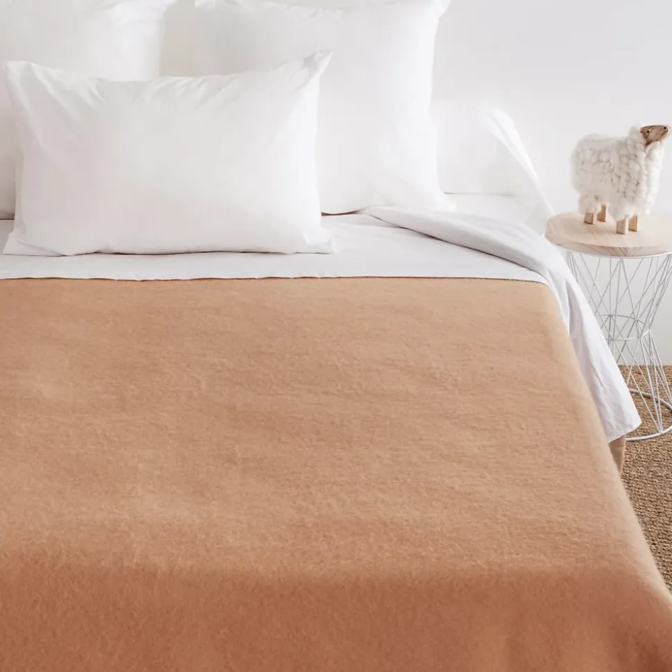 Couverture pure laine vierge Woolmark 500g/m² VOLTA 240x300 cm Marron Sable