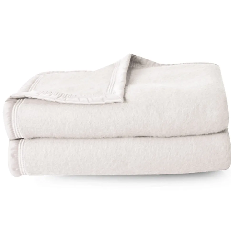 Couverture pure laine vierge Woolmark 500g/m² VOLTA 220x240 cm Blanc Naturel