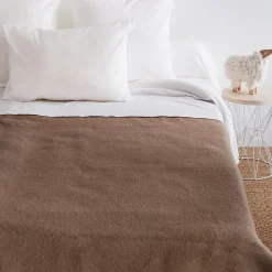 Couverture pure laine vierge Woolmark 500g/m² VOLTA 240x260 cm Marron Chamois