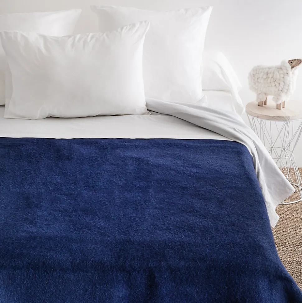 Couverture pure laine vierge Woolmark 500g/m² VOLTA 240x260 cm Bleu Marine/Myosotis