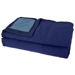 Couverture pure laine vierge Woolmark 500g/m² VOLTA 240x260 cm Bleu Marine/Myosotis