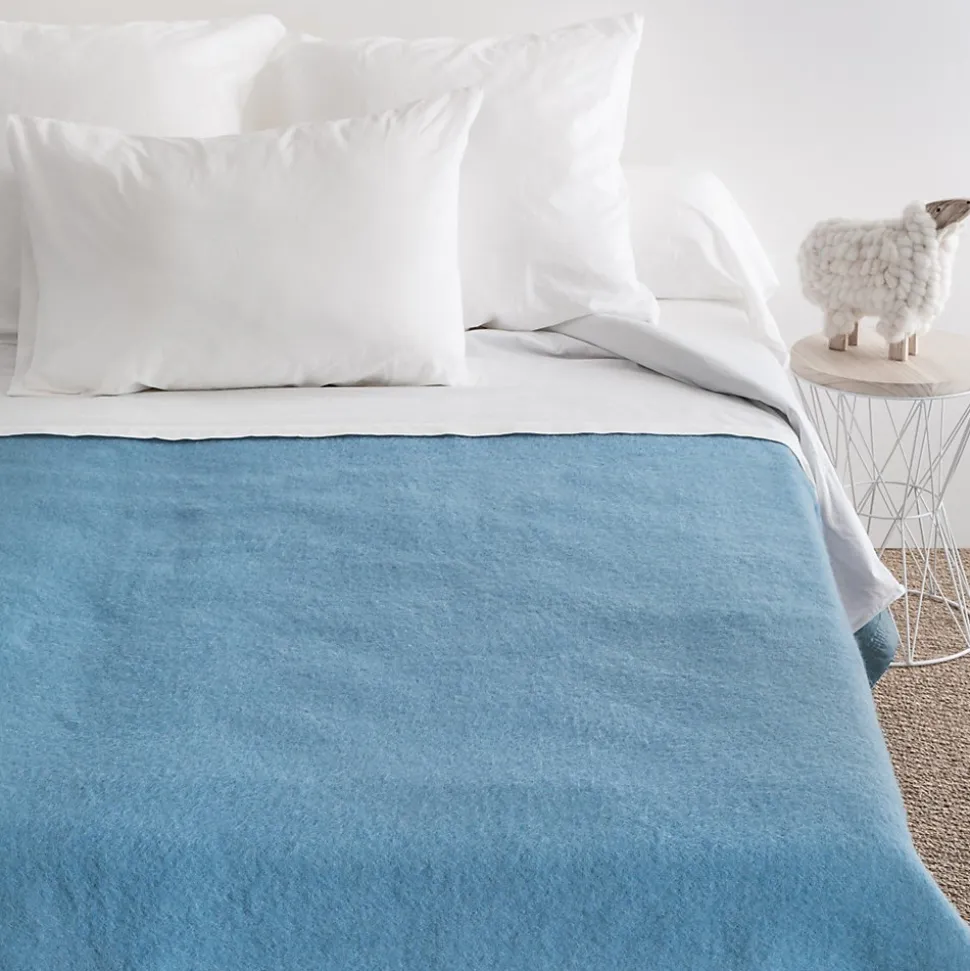 Couverture pure laine vierge Woolmark 500g/m² VOLTA 240x300 cm Bleu Azur