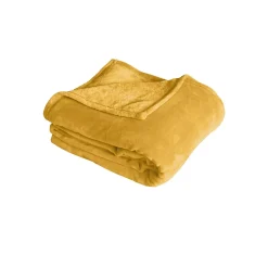 Couverture unie en molleton (180x220 cm - Jaune moutarde)