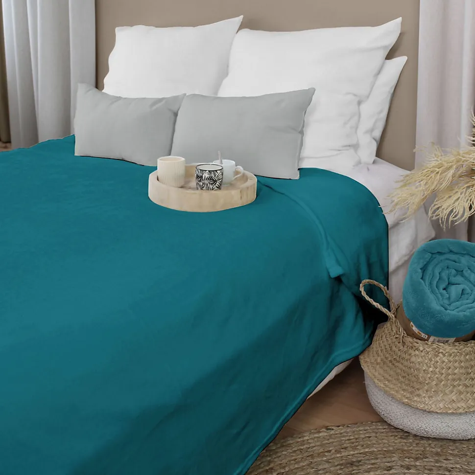 Couverture unie en molleton (180x220 cm - Bleu Canard)