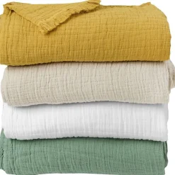 Couvre lit à franges "Brehat" Gaze de Coton stonewashed Toison d'or - Brehat Galet - 230 x 250 cm