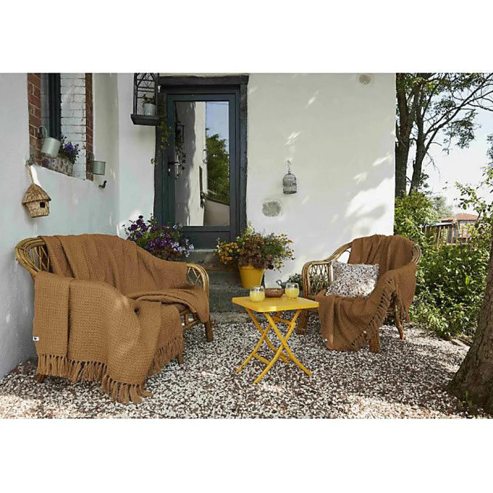 Couvre lit à franges nid d'abeille "Gabin" 240 x 260 cm - Gabin Camel