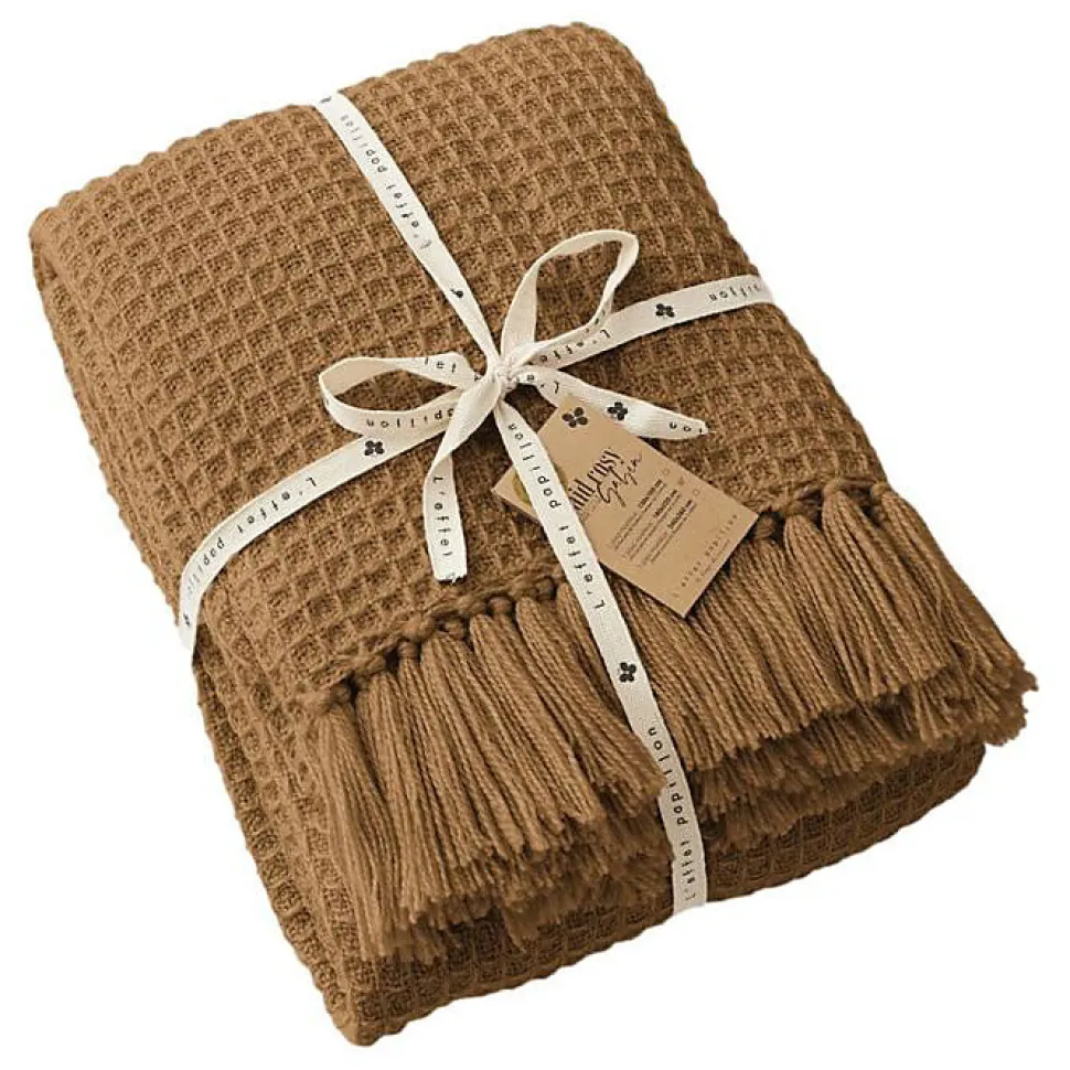 Couvre lit à franges nid d'abeille "Gabin" 240 x 260 cm - Gabin Camel