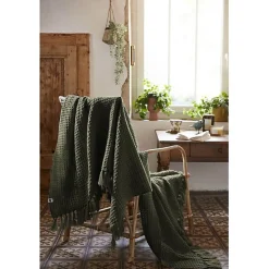 Couvre lit à franges nid d'abeille 