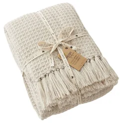 Couvre lit à franges nid d'abeille 