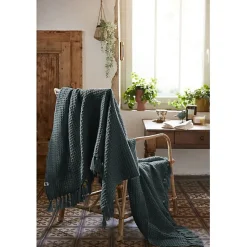 Couvre lit à franges nid d'abeille 