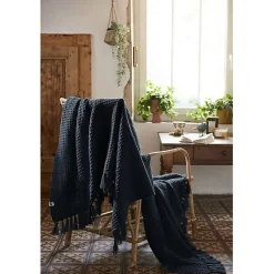 Couvre lit à franges nid d'abeille