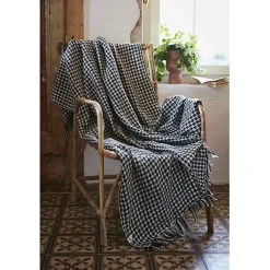 Couvre lit à franges tissé teint 