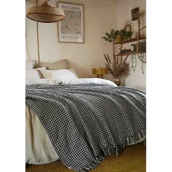 Couvre lit à franges tissé teint 