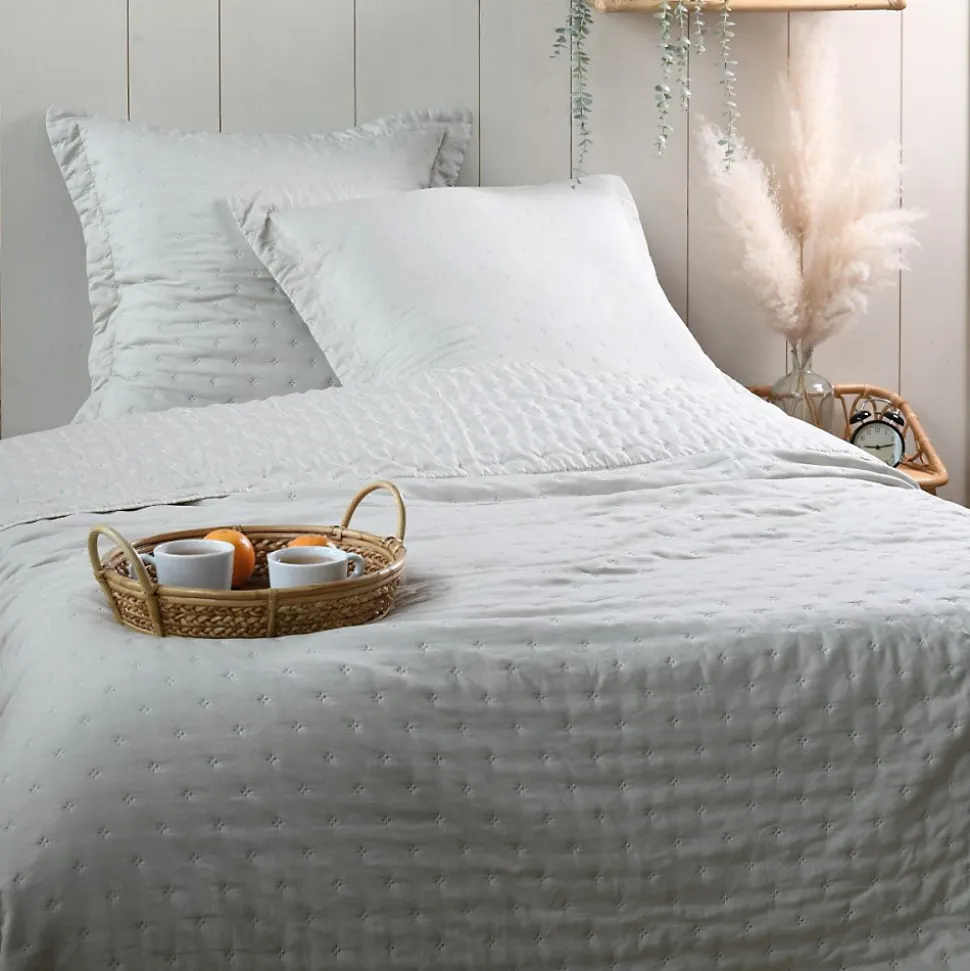 Couvre lit boutis réversible 240x220 avec 2 taies coloris naturel