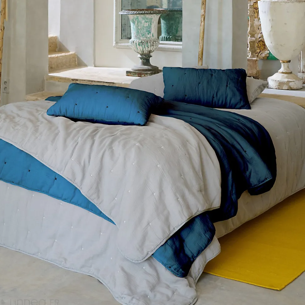 Couvre lit capitonné en mousseline de coton 260x240 cm ANDROS bleu marine