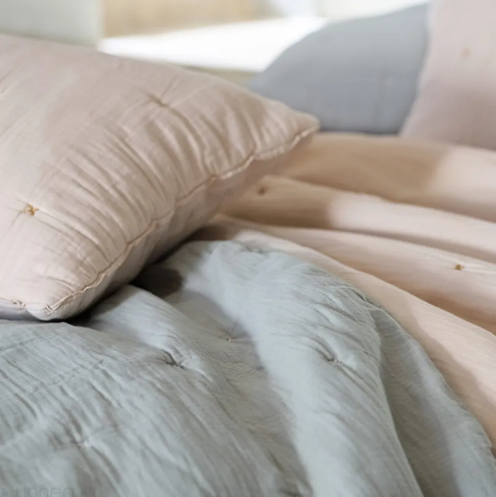 Couvre lit capitonné en mousseline de coton 260x240 cm ANDROS beige ficelle