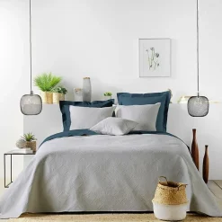 Couvre lit 2p mat.+2 hc 60x60 220 x 240 cm microfibre unie romane Gris