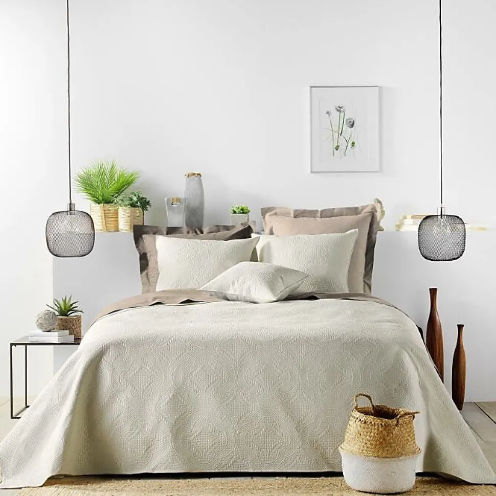 Couvre lit 2p mat.+2 hc 60x60 220 x 240 cm microfibre unie romane Naturel