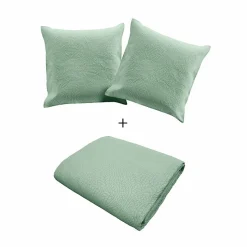 Couvre lit 2p mat.+2 hc 60x60 220 x 240 cm microfibre unie romane Sauge