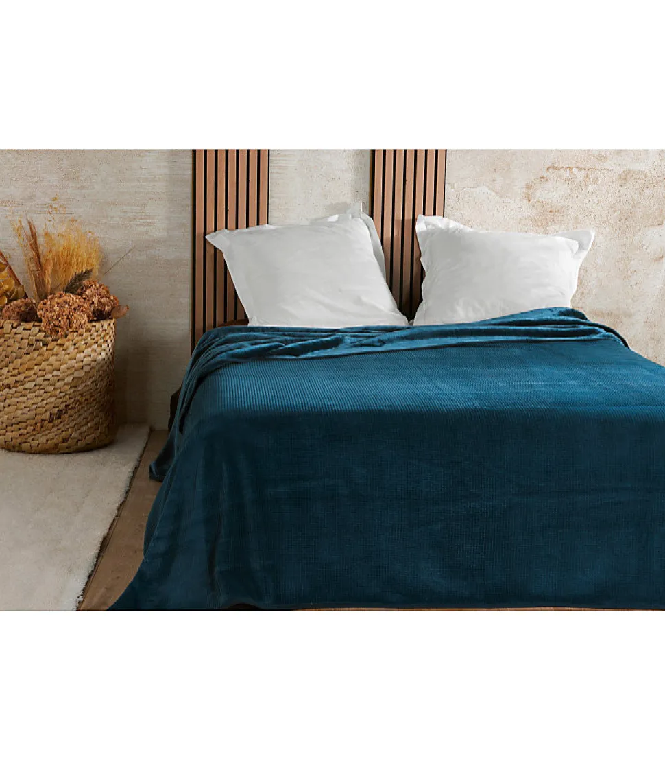 Couvre lit velours gaufré - 240x260cm - Bleu marine