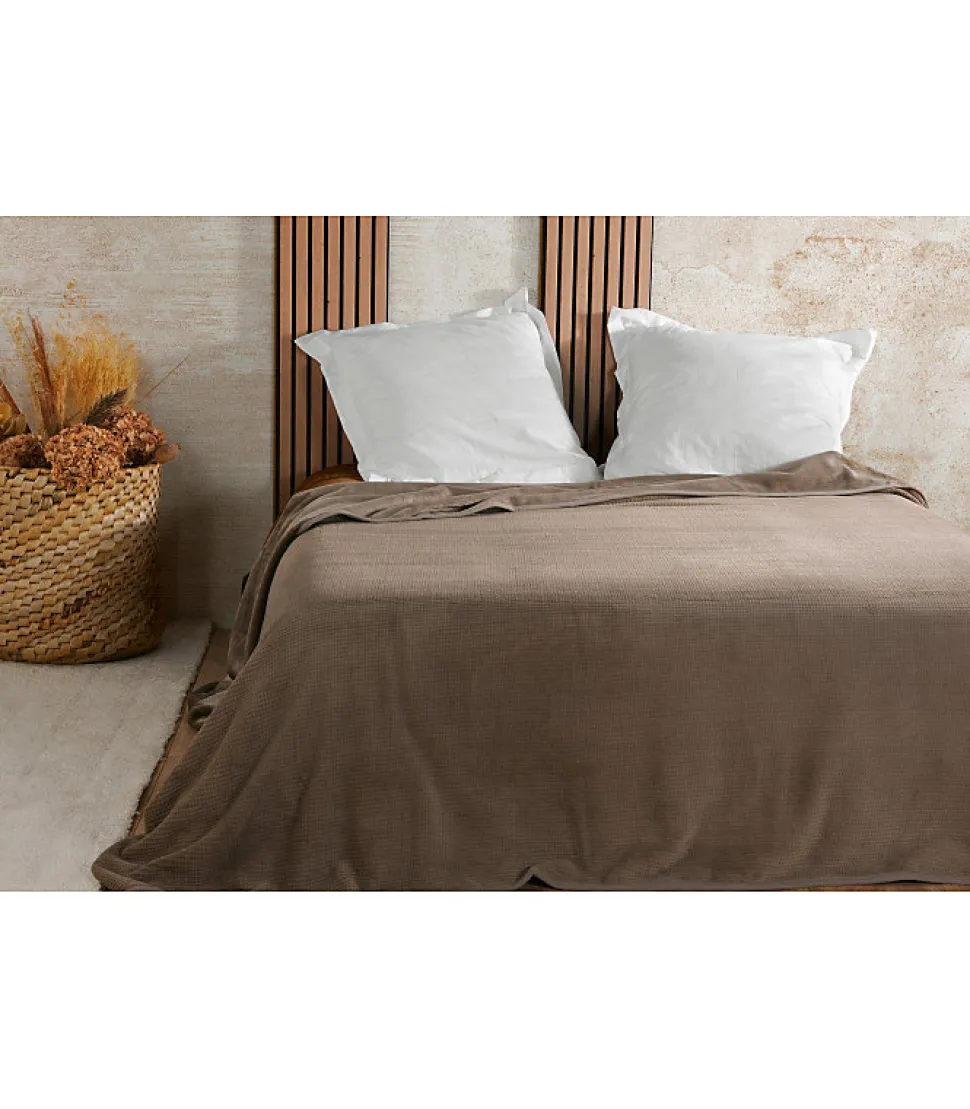 Couvre lit velours gaufré - 180x240cm - Taupe
