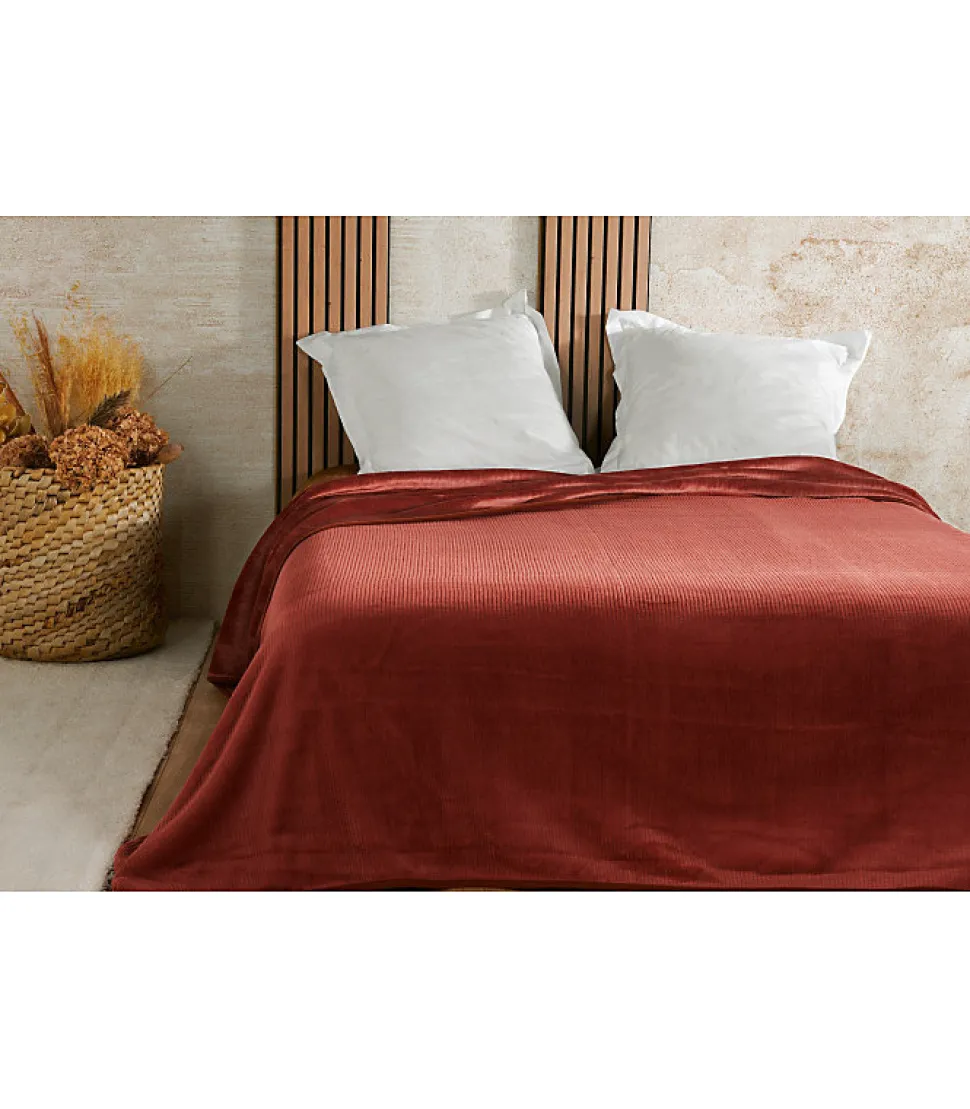 Couvre lit velours gaufré - 240x260cm - Terre cuite