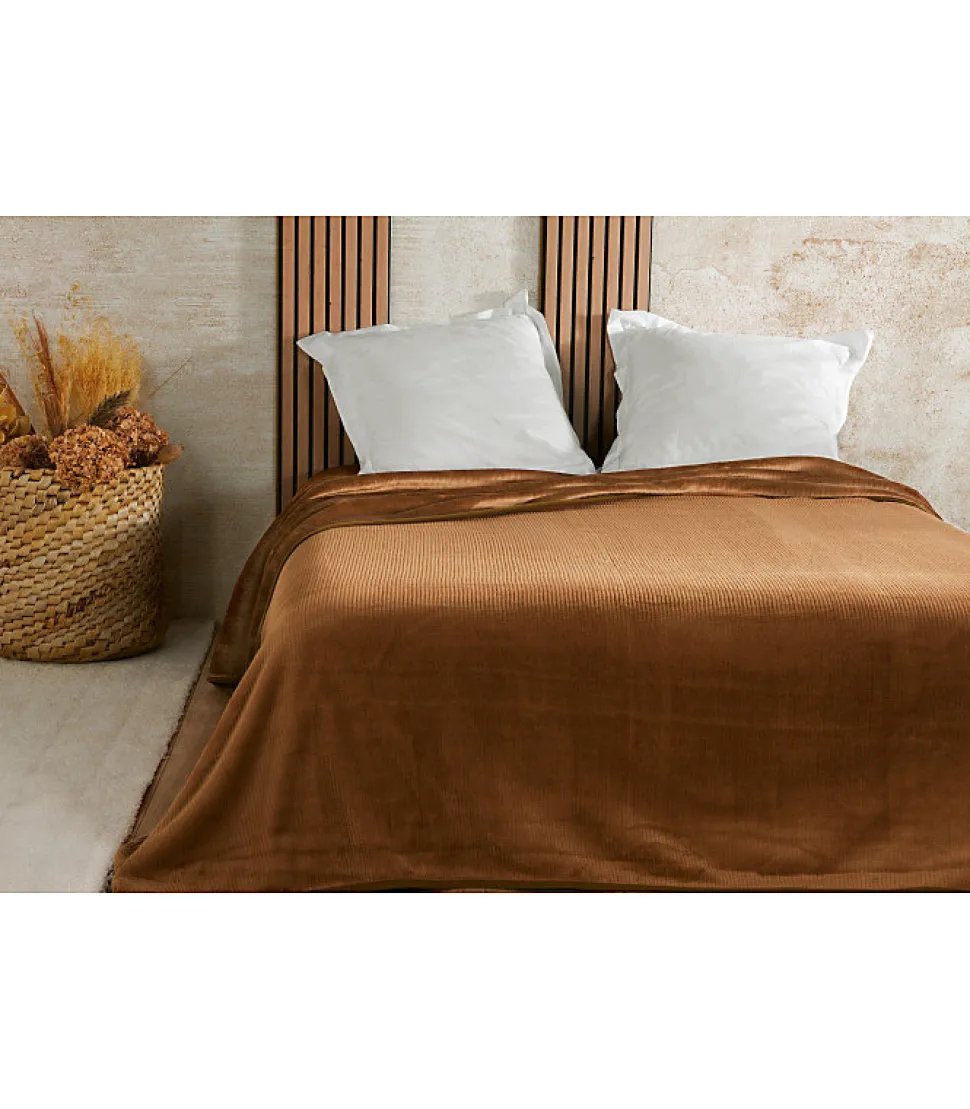 Couvre lit velours gaufré - 240x260cm - Marron