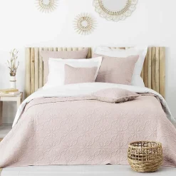 Couvre-lit 2 personnes matelassé 220x240 microfibre uni Florette rose