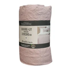 Couvre-lit 2 personnes matelassé 220x240 microfibre uni Florette rose