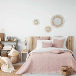 Couvre-lit 2 personnes matelassé 220x240 microfibre uni Florette rose