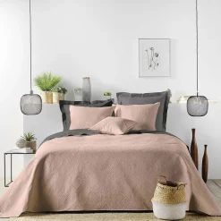 Couvre-lit 2 personnes matelassé 220x240 microfibre unie Romane rose